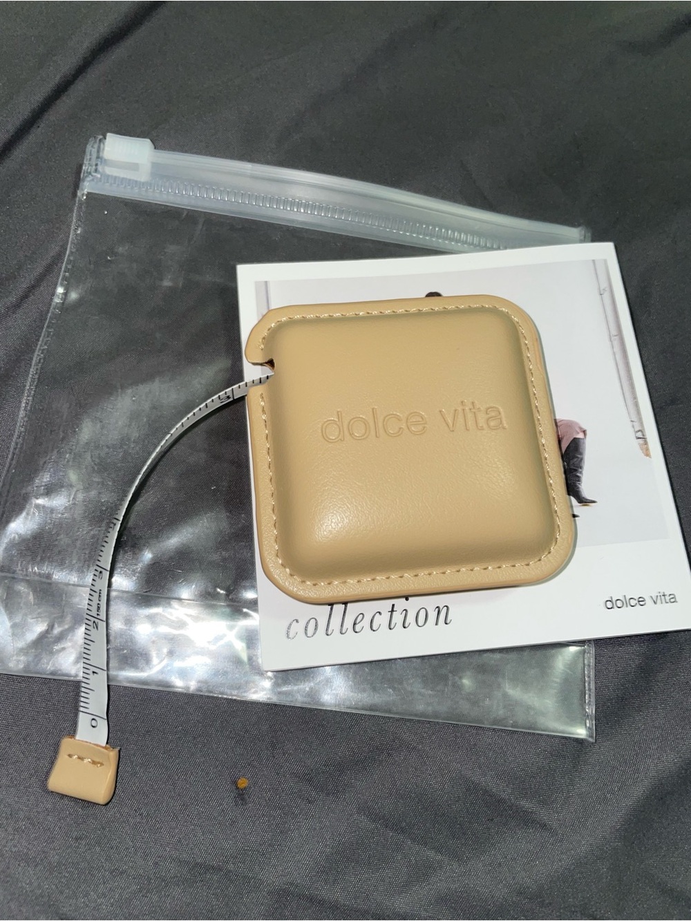 Dolce Vita Beige Leather Retractable Tape Measure Case